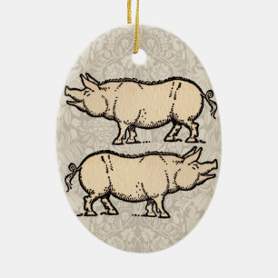 Pig Antiek Piggy Schattige Illustratie Keramisch Ornament