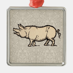 Pig Antiek Piggy Schattige Illustratie Metalen Ornament