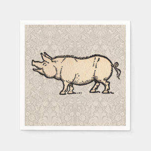 Pig Antiek Piggy Schattige Illustratie Servet