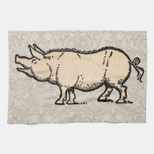 Pig Antiek Piggy Schattige  Illustratie Theedoek