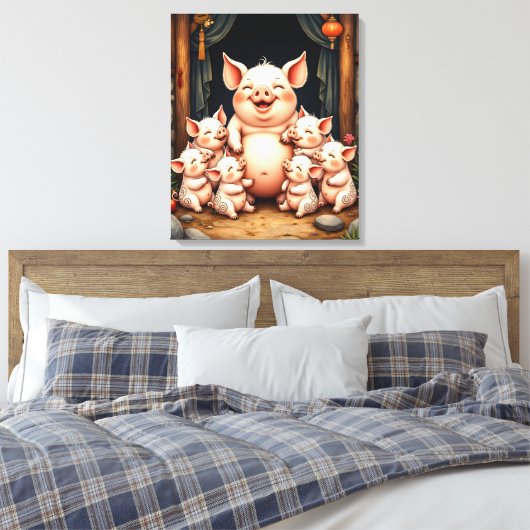  Pig Art – Mother & Piglets Canvas Afdruk (Insitu (Slaapkamer))