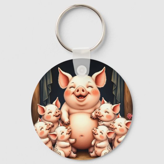  Pig Art – Mother & Piglets Sleutelhanger (Voorkant)