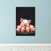 Pig Artwork – Mother Pig & Piglets Canvas Afdruk (Insitu (Houten vloer))