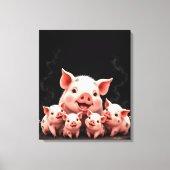 Pig Artwork – Mother Pig & Piglets Canvas Afdruk (Voorkant)