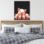 Pig Artwork – Mother Pig & Piglets Canvas Afdruk (Insitu (Slaapkamer))