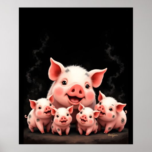 Pig Artwork – Mother Pig & Piglets Poster (Voorkant)