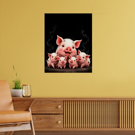 Pig Artwork – Mother Pig & Piglets Poster (Woonkamer 2)