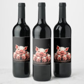 Pig Artwork – Mother Pig & Piglets Wijn Etiket (Flessen)