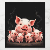 Pig Artwork – Mother Pig & Piglets Wijn Etiket (Enkel label)