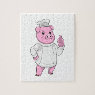 Pig as Cook with Chef hat Legpuzzel