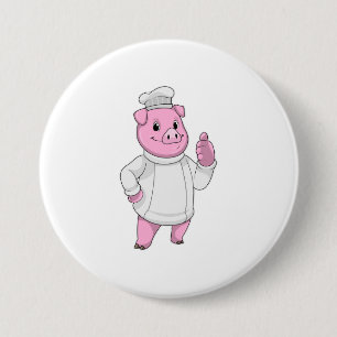 Pig as Cook with Chef hat Ronde Button 7,6 Cm