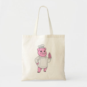 Pig as Cook with Chef hat Tote Bag