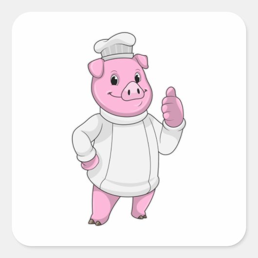 Pig as Cook with Chef hat Vierkante Sticker (Voorkant)