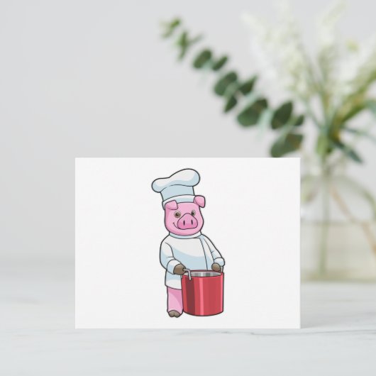Pig as Cook with Cooking pot Briefkaart (Staand voorkant)