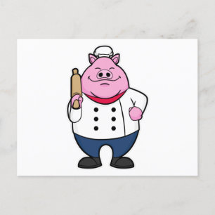 Pig as Cook with Rolling pin Briefkaart