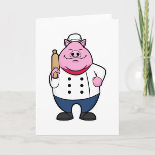 Pig as Cook with Rolling pin Kaart