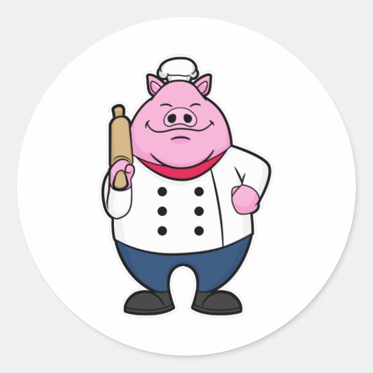 Pig as Cook with Rolling pin Ronde Sticker (Voorkant)
