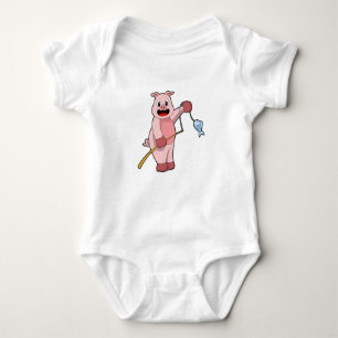 Pig at Fishing with Fishing rod & Fish Romper