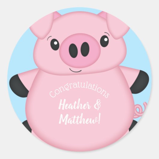 Pig Baby shower Boerderij Blue Boy Ronde Sticker (Voorkant)