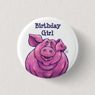Pig Birthday Girl Party Center Ronde Button 3,2 Cm