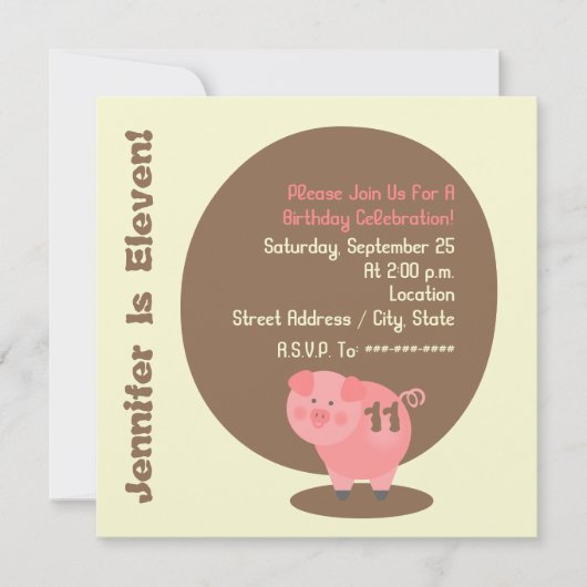 Pig Birthday Party Invitation Kaart (Voorkant)