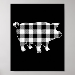 Pig Black & Camp; White Buffalo Plaid Vrolijk Kers Poster