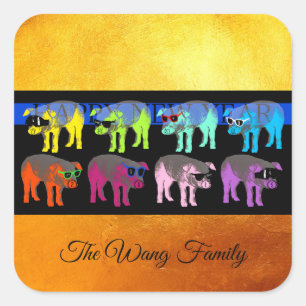 Pig Chinees Nieuwjaar 2019 Pop Gold Square S Vierkante Sticker