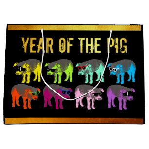 Pig Chinees nieuwjaar Zodiac Birthday L Gift Bag Groot Cadeauzakje