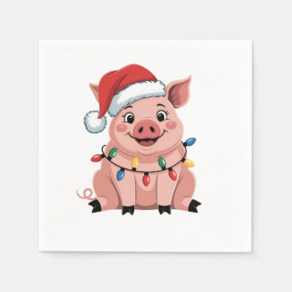 Pig Christmas Santa Hat Xmas Holiday Xmas Pigmass Servet