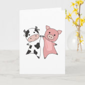 Pig Cow Piggy Cute Farm Animals Kaart (Gele Bloem)