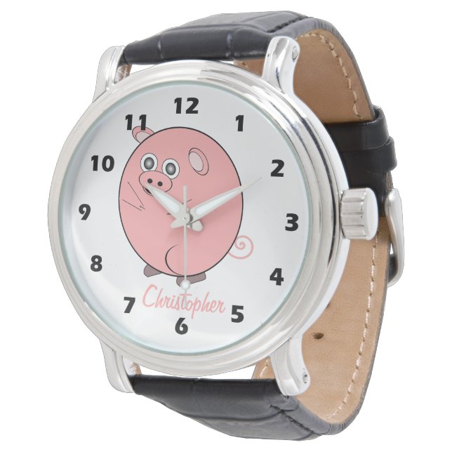 Pig Design Personalised Horloge (Gekanteld)