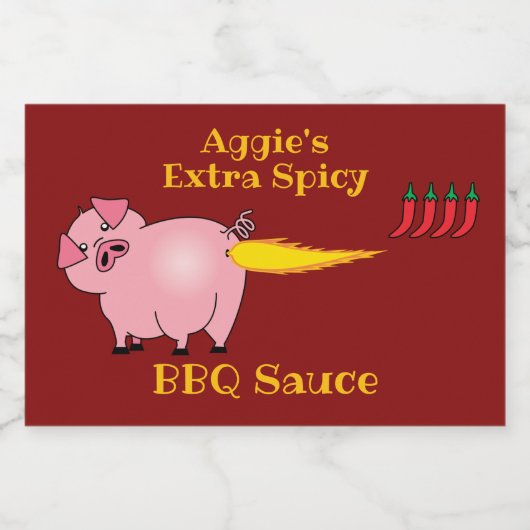 Pig Farting Fire Spicy BBQ Sauce Voedselcontainer Etiket (Enkel label)