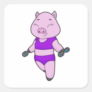 Pig Fitness Dumbbell Vierkante Sticker