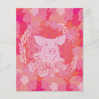 pig, flower of life, blue, mandala, zen, chakra, p flyer