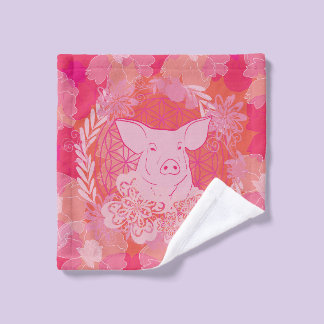 pig, flower of life, blue, mandala, zen, chakra, p washandje