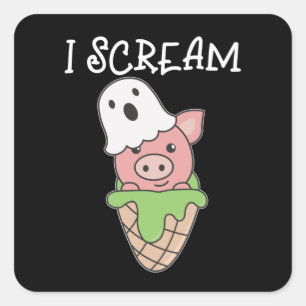 Pig Halloween Ghost I Scream Ice Cream Pun Vierkante Sticker