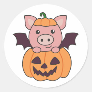 Pig Halloween Pumpkin Bat Costume Ronde Sticker