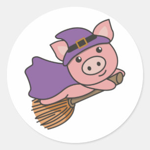 Pig Halloween Witch Kinderen Witches Costume Class Ronde Sticker