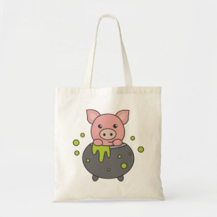Pig Happy Halloween Cauldron Bat Canvas tas