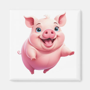 Pig Happy Speelse Leuk Springen in de lucht Vrolij Magneet