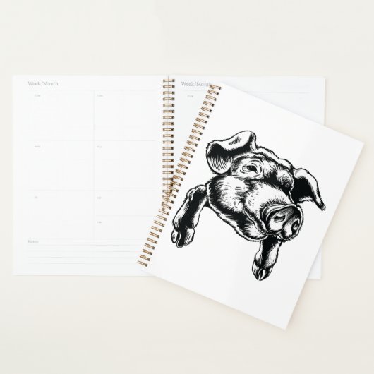 Pig Head Farm Animal Drawing in Black White Planner (Display)