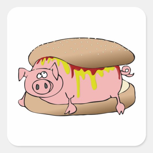Pig Hot Dog Vierkante Sticker (Voorkant)