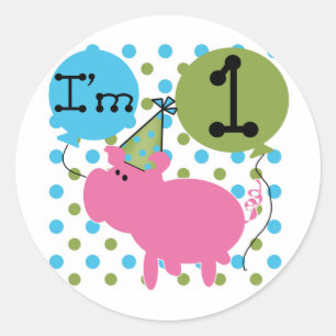 Pig I'm 1 Birthday Tshirts and Gifts Ronde Sticker