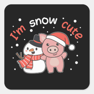 Pig I'm Snow Cute Snowman Snow Pun Vierkante Sticker