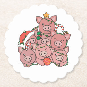 Pig kerstboom Funny Animal Kerstmis Kartonnen Onderzetters