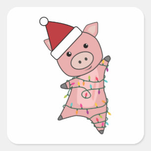 Pig Kerstmis met lichte lampjes met verdovende die Vierkante Sticker