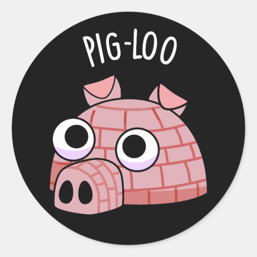 Pig-loo Funny Igloo Pun Dark BG Ronde Sticker (Voorkant)