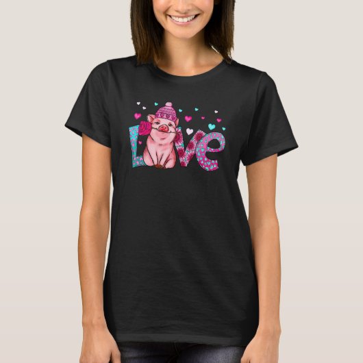 Pig Love Hearts Valentijnsdag Boerderij Animal Pig T-shirt (Voorkant)