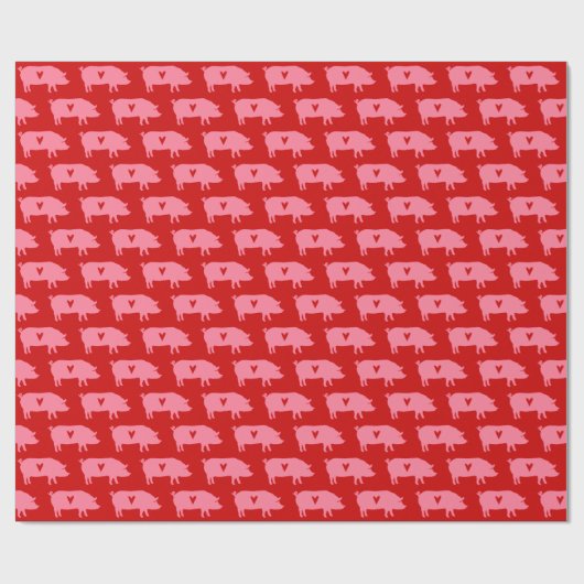 Pig Love - Pig Silhouettes with Hearts Pattern Cadeaupapier (Vlak)