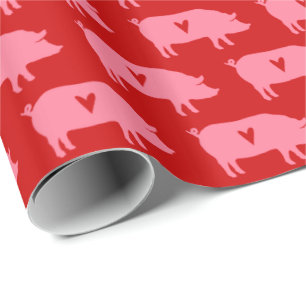 Pig Love - Pig Silhouettes with Hearts Pattern Cadeaupapier
